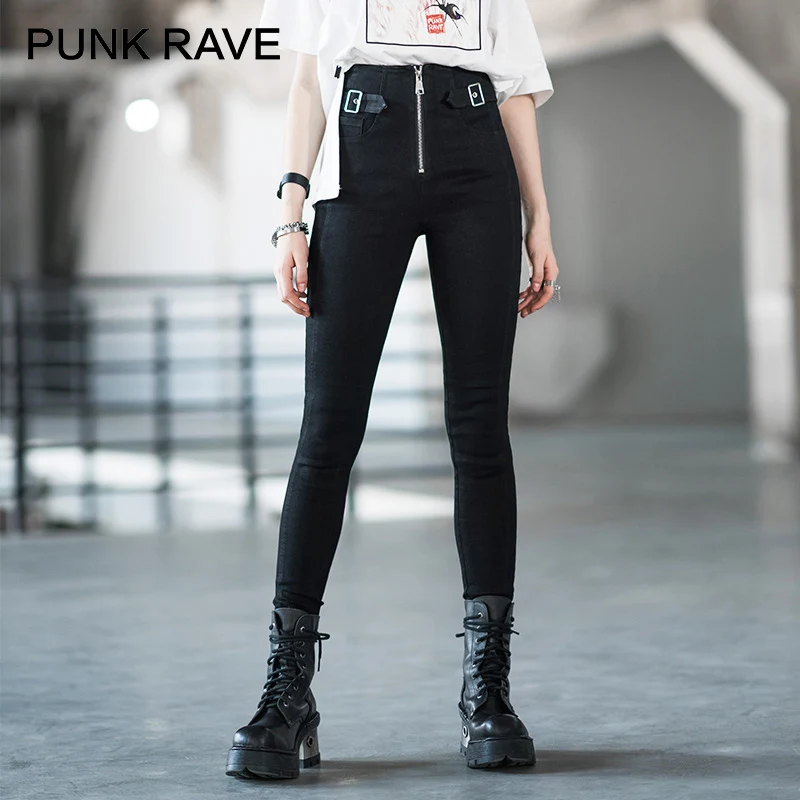 

Женские джинсы-карандаш в стиле панк, черные Стрейчевые джинсы с высокой талией, уличная одежда