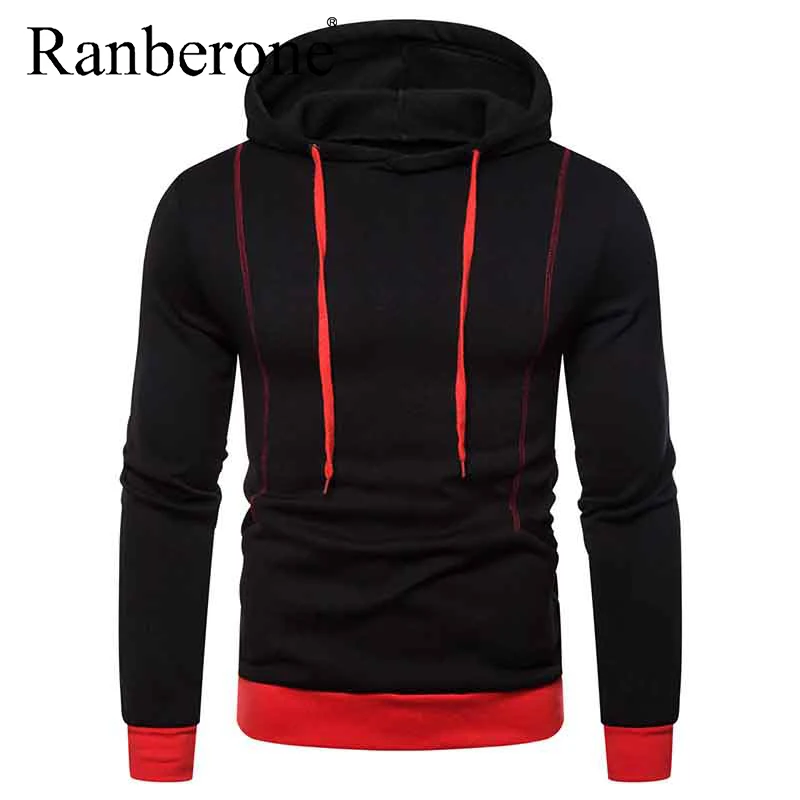 Однотонный Свитшот Ranberone спортивные костюмы мужские толстовки с капюшоном