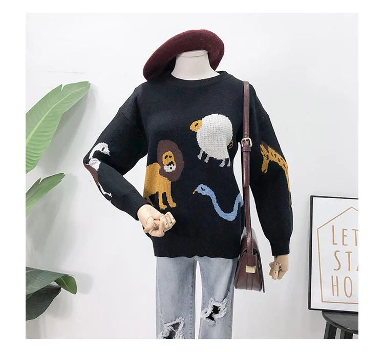 Mooirue Осенний Повседневный вязаный свитер Забавный мультяшный принт с животными