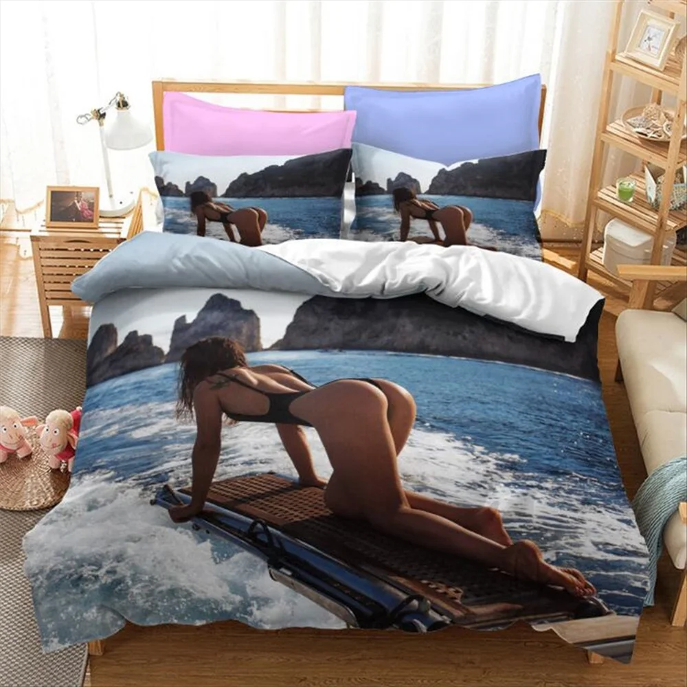 

Sexy Women Bedding Set Beach Bikini Beauty Duvet Covers Pillowcases High Quality Bed Twin Full Queen King Sizes Bedclothes