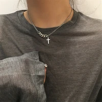 fashion trendy sliver color chains cross pendants choker necklace for woman 2020 new stainless steel religious jewelry male