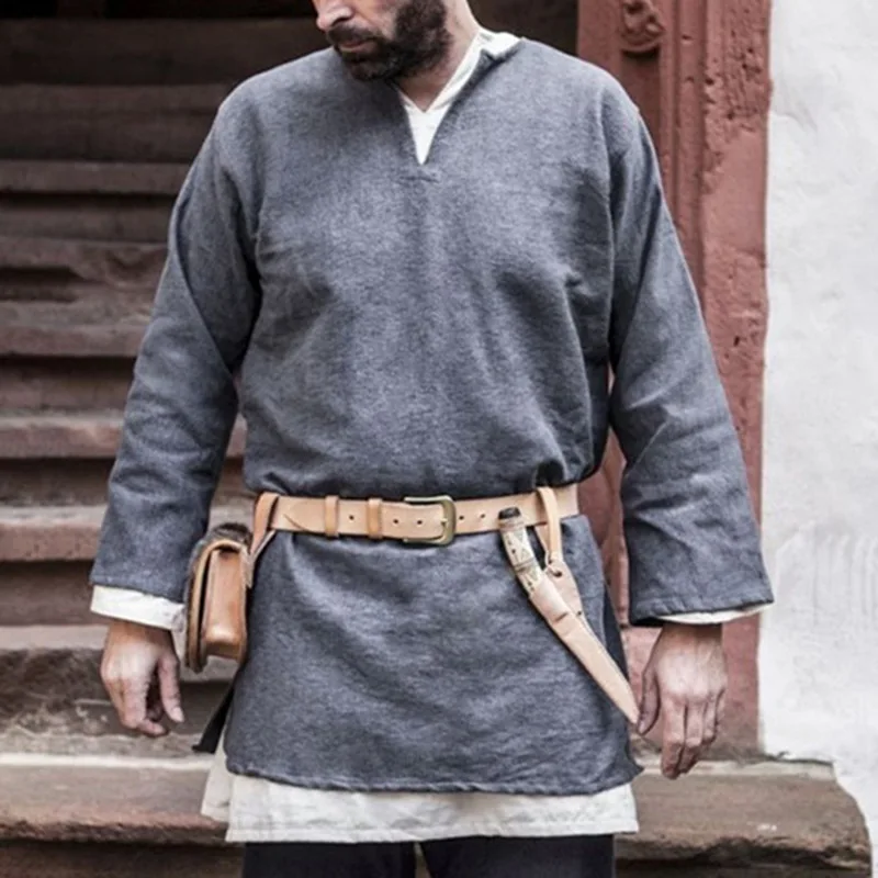 Средневековый Для мужчин рубашка Viking В рыцарском стиле топы Туника воин