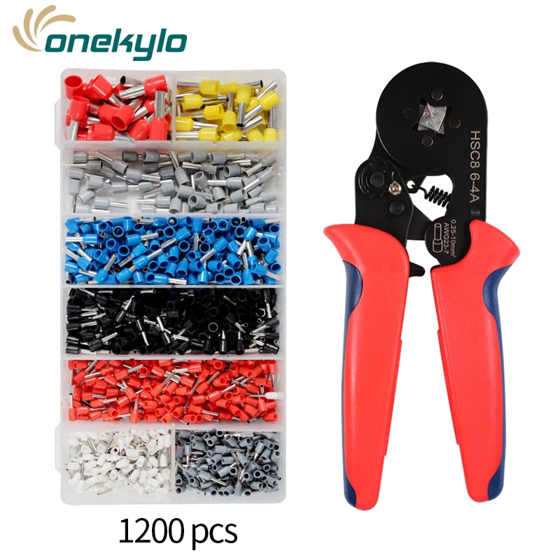 HSC8 6-4A and 1200 hsc8 6-4a mini nose crimping pliers wire stripper crimper tool cable crimper stripper+1800pcs ferrule terminal set - Цвет: HSC8 6-4A and 1200