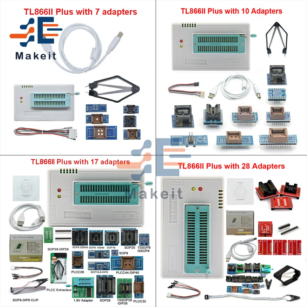Программатор TL866II Plus Universal Minipro + 7/10/17/28 адаптеров SOP8 IC Clip TL866 PIC Bios высокоскоростной