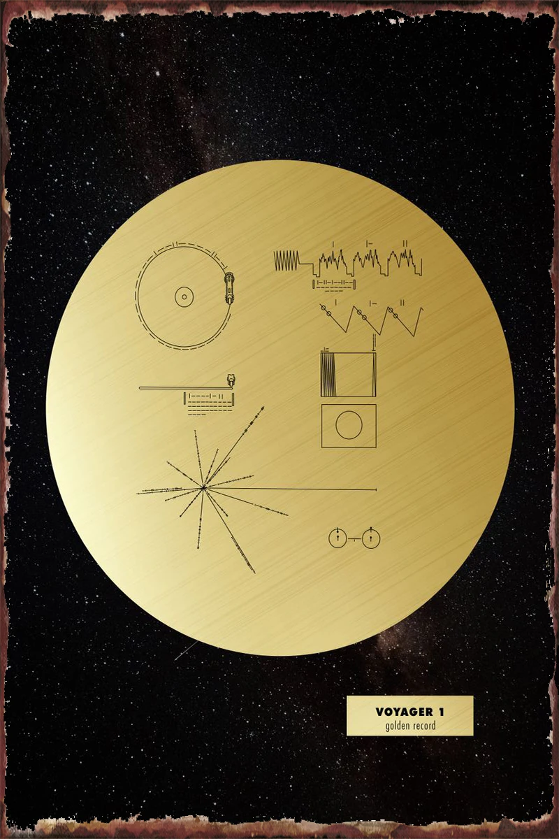 

Винтажный металлический знак Voyager 1 с золотой записью, оловянные таблички, Настенный декор, украшение для комнаты в стиле ретро для клуба, му...
