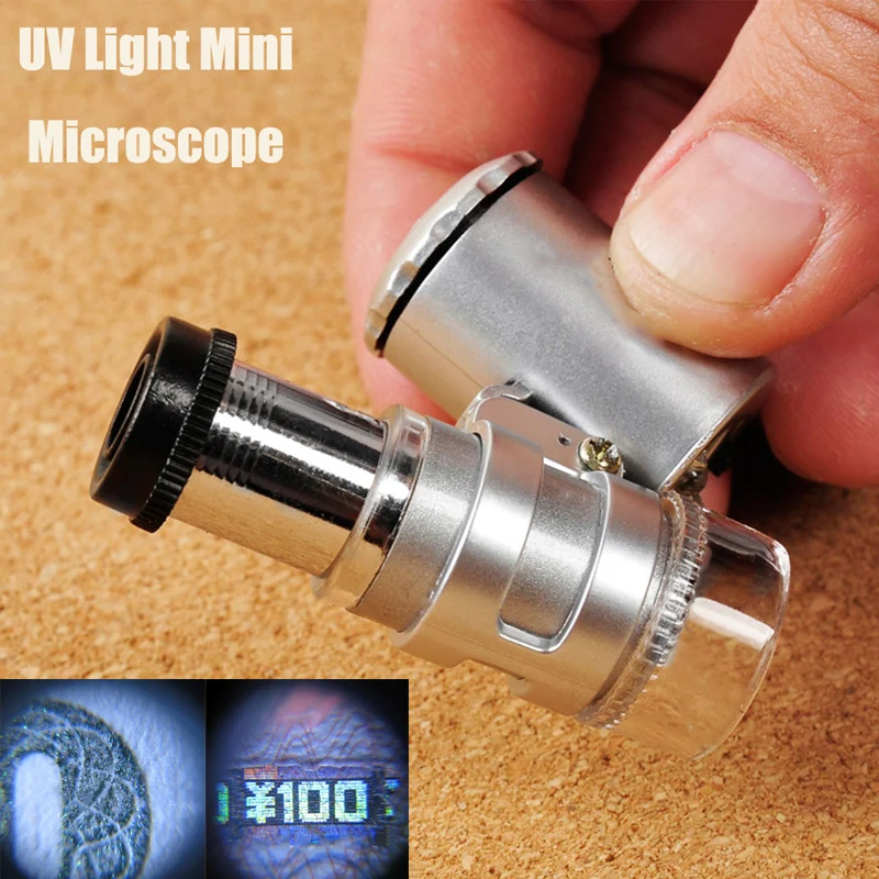 Микроскоп ультрафиолетовая лампа 60X портативный светодиодный светильник