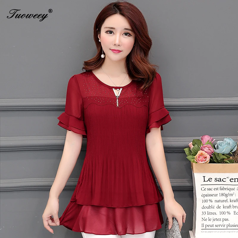 Blusas mujer de moda 2019 черная Свободная шифоновая блузка женские рубашки с коротким
