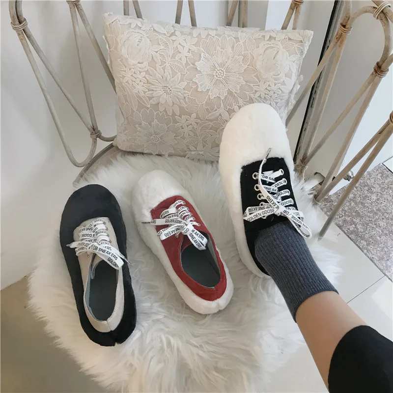 Брендовая зимняя женская обувь из овечьей шерсти с буквенным принтом