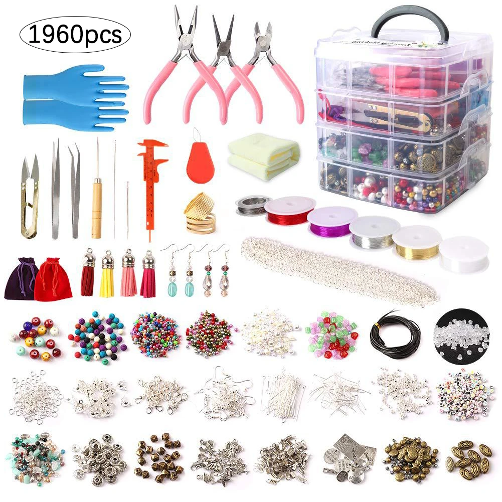 

DIY Ornaments Jewelry Making Supplies Kit Earring Kids Gifts Beads Pliers Beading Wire For Christmas Necklace Bracelet Earrings