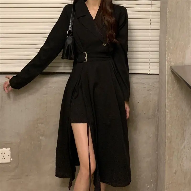 

Blazer Dress Women Punk Rock Blazer Dress With Belt Japanese Harajuku Streetwear Long Sleeve Black Midi Dress Gothic Punk