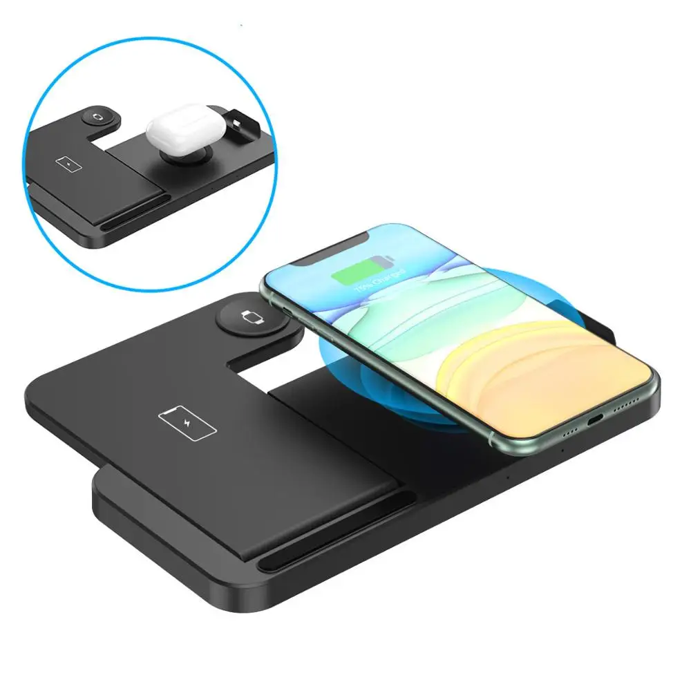 

15W Qi Fast Wireless Charger Stand For iPhone 12 XR X 8 Apple Watch 4 in 1 Foldable Charging Dock Station for Airpods Pro iWatch