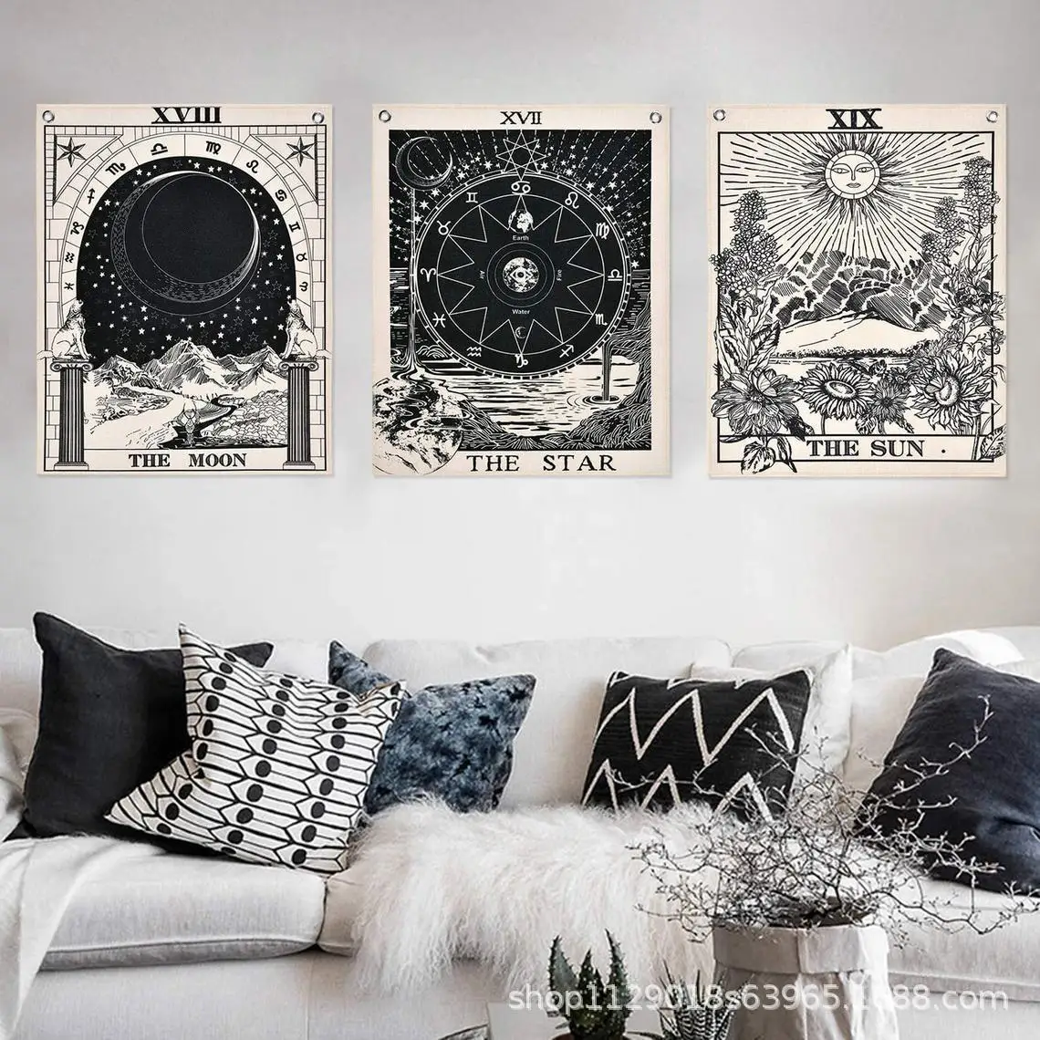 

3PCS Tarot Tapestry Sun Moon Star Triple Wall Cloth Three-piece Background Cloth Wall Painting