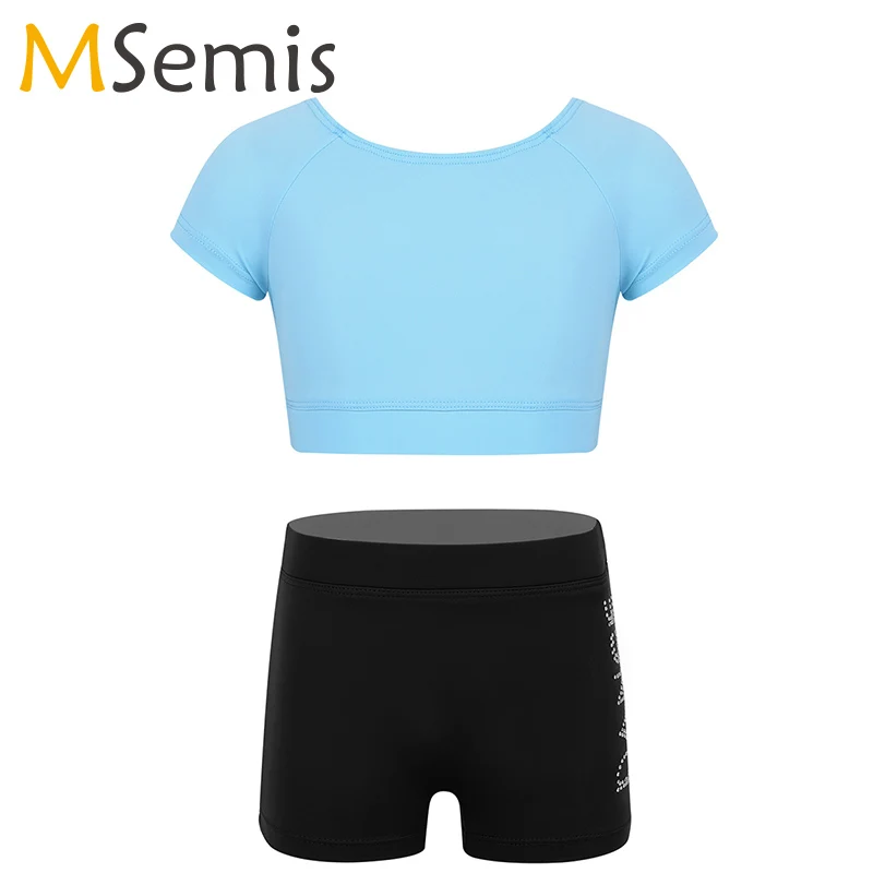 Танкини с коротким рукавом для девочек комплект топом и шортами детские