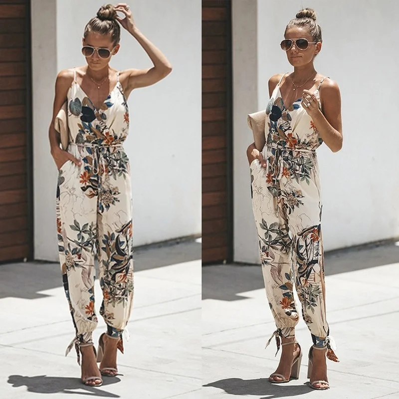 

Женский комбинезон, модный сексуальный однотонный комбинезон с принтом, на бретельках, с открытой спиной, брюки-карандаш