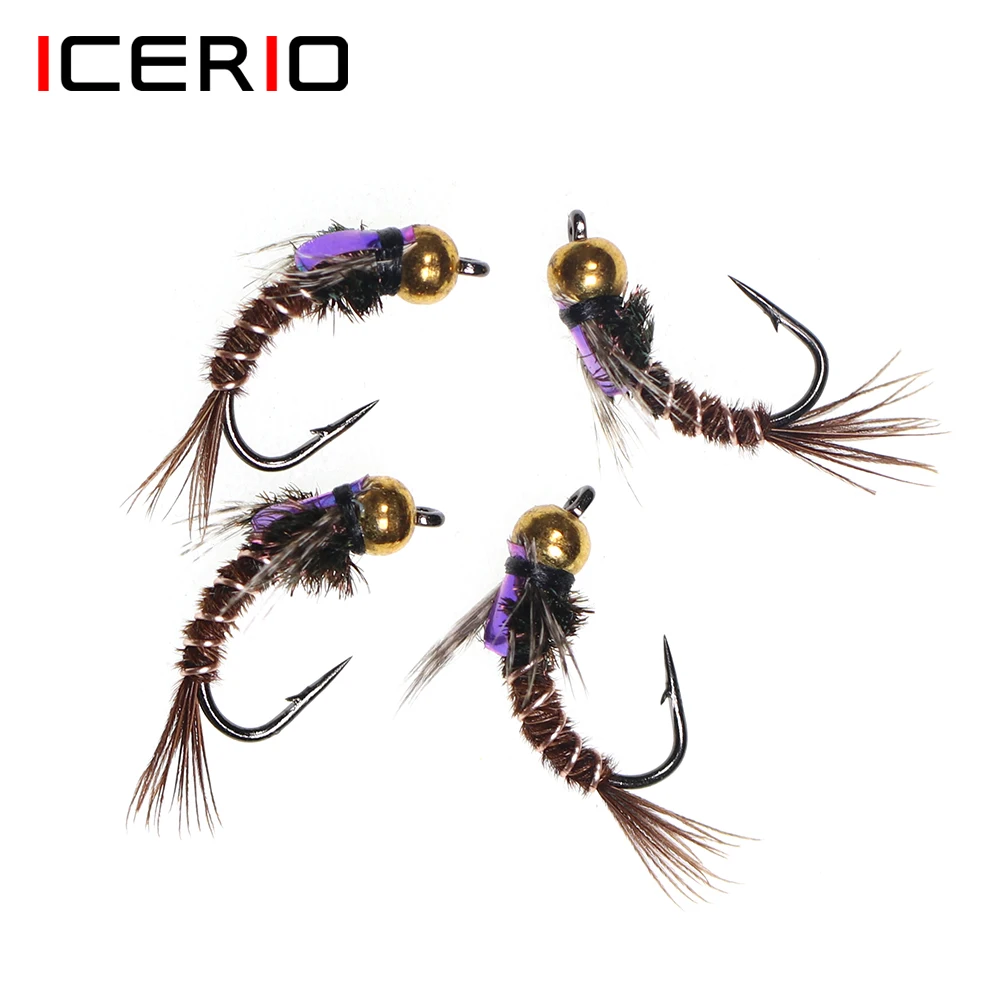 

ICERIO 6PCS Pheasant Tail Brass Bead Head Nymphs Trout Fishing Fly Lure Baits