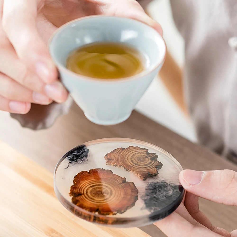 

Creative Resin Pine Coasters Heat-resistant Placemats Drink Mat Tea Coffee Cup Pad Waterproof Non-slip Table Decor Tableware Pad