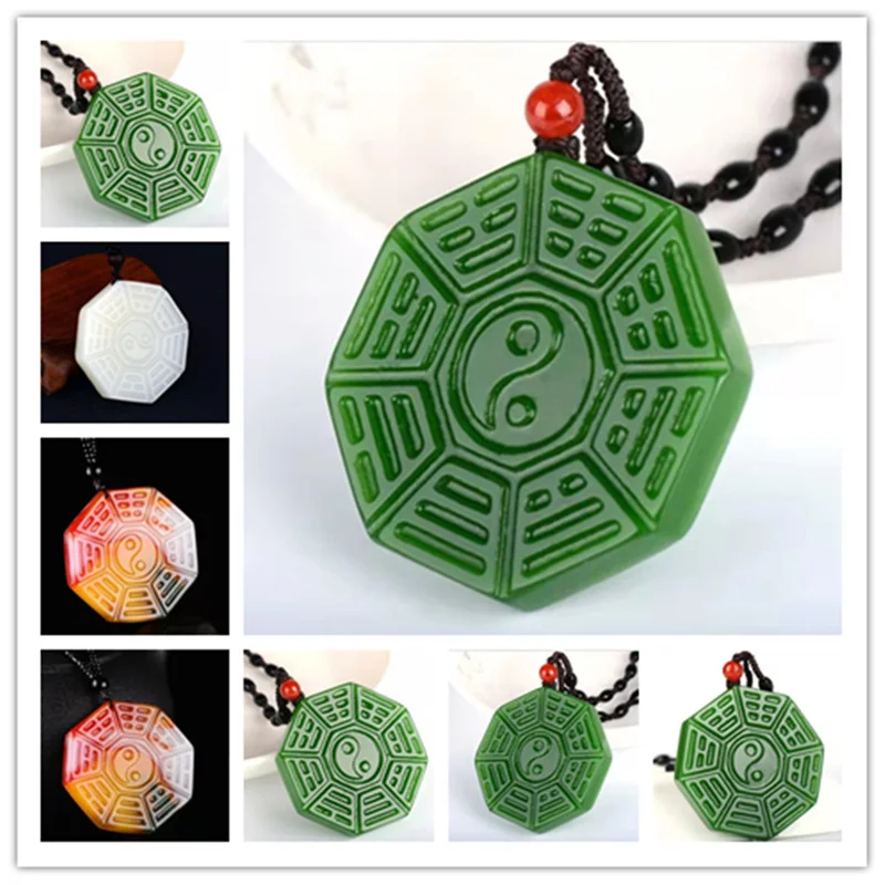 

Hot Selling Natural Hand-carve Jade Colorful Eight Gossip Necklace Pendant Fashion Jewelry Accessories Men Women Luck Gifts