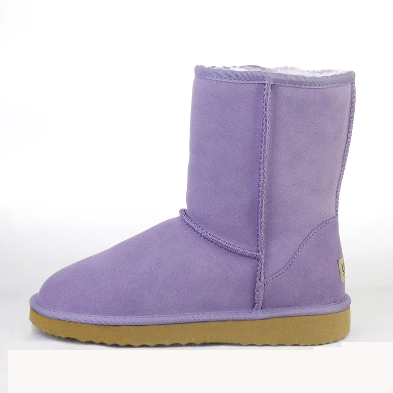 Purple Модные водонепроницаемые зимние сапоги наивысшего качества; женские сапоги из натуральной коровьей кожи; теплые зимние сапоги; женская обувь; зимние сапоги до середины голени - Цвет: Purple