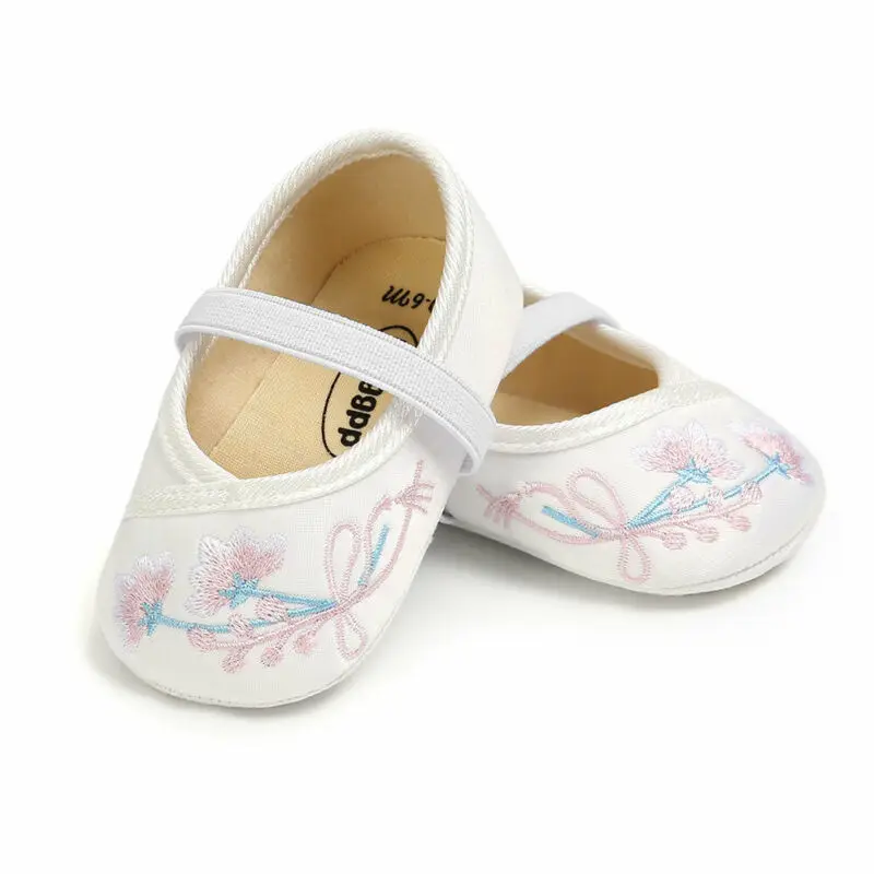 Обувь для маленьких девочек обувь с вышивкой на мягкой подошве нескользящая
