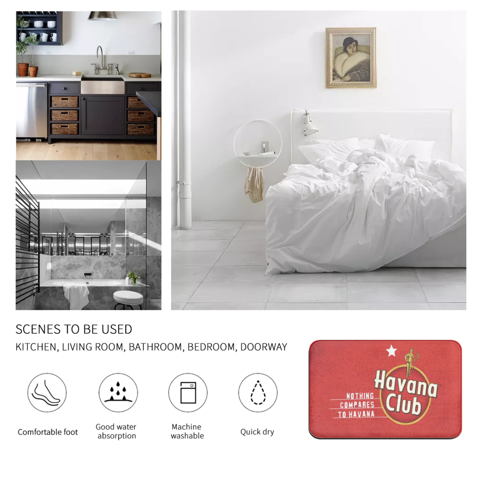 

HavanaClub Pattern Floor Mats, Porch Kitchen Door Mat, Matte Non-slip, Odorless And Durable_hwndp18