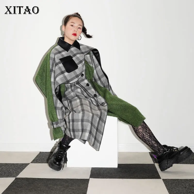 Женское клетчатое пальто XITAO стеганая накидка ассиметричная ветровка модная