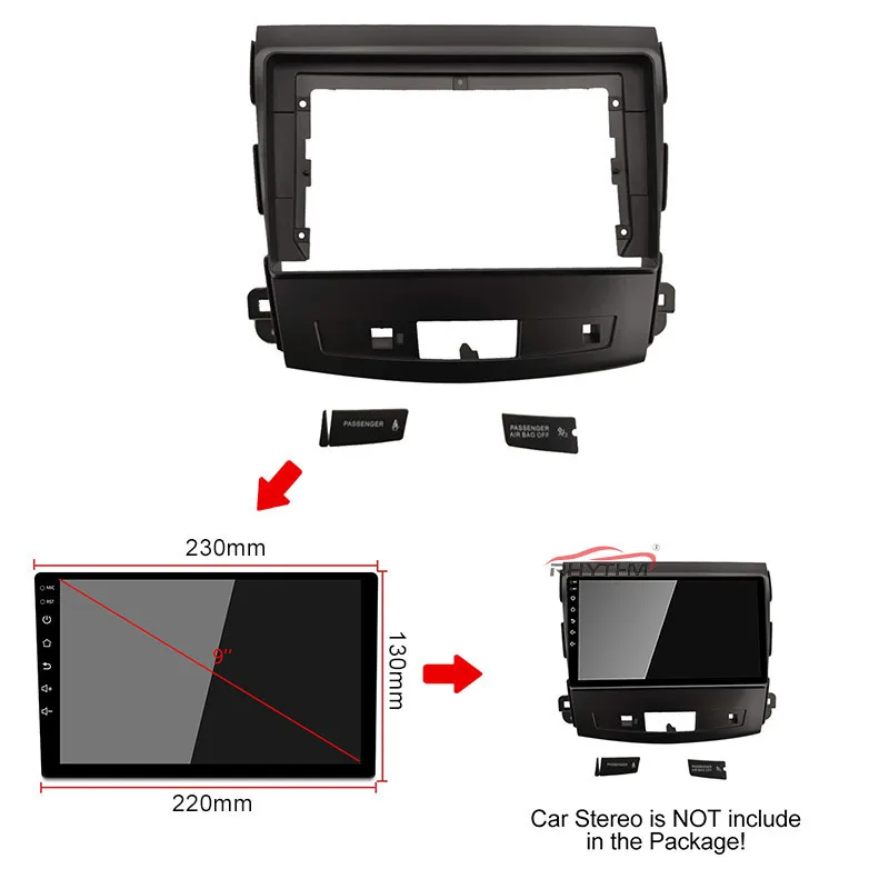 9 Inch Car Fascia Trim Kit For Mitsubishi Outlander 2008-2012 Double Din Dvd Fascias Audio Fitting Adaptor Panel Frame | Автомобили и