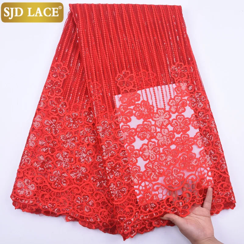 SJD кружева 2020 чистый белый африканская кружевная ткань с блестками французская