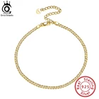 Браслеты на ногу ORSA JEWELS из стерлингового серебра 925 пробы с кубинской цепью, модные женские браслеты на лодыжку с золотом 14 карат, Подарочные ювелирные украшения SA11