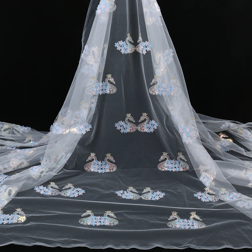 

XIYA French 3D Flower with Sequins Mesh Tulle Lace Fabric New design African Swan Embroidered Design Mesh Lace Fabric 4065B-2