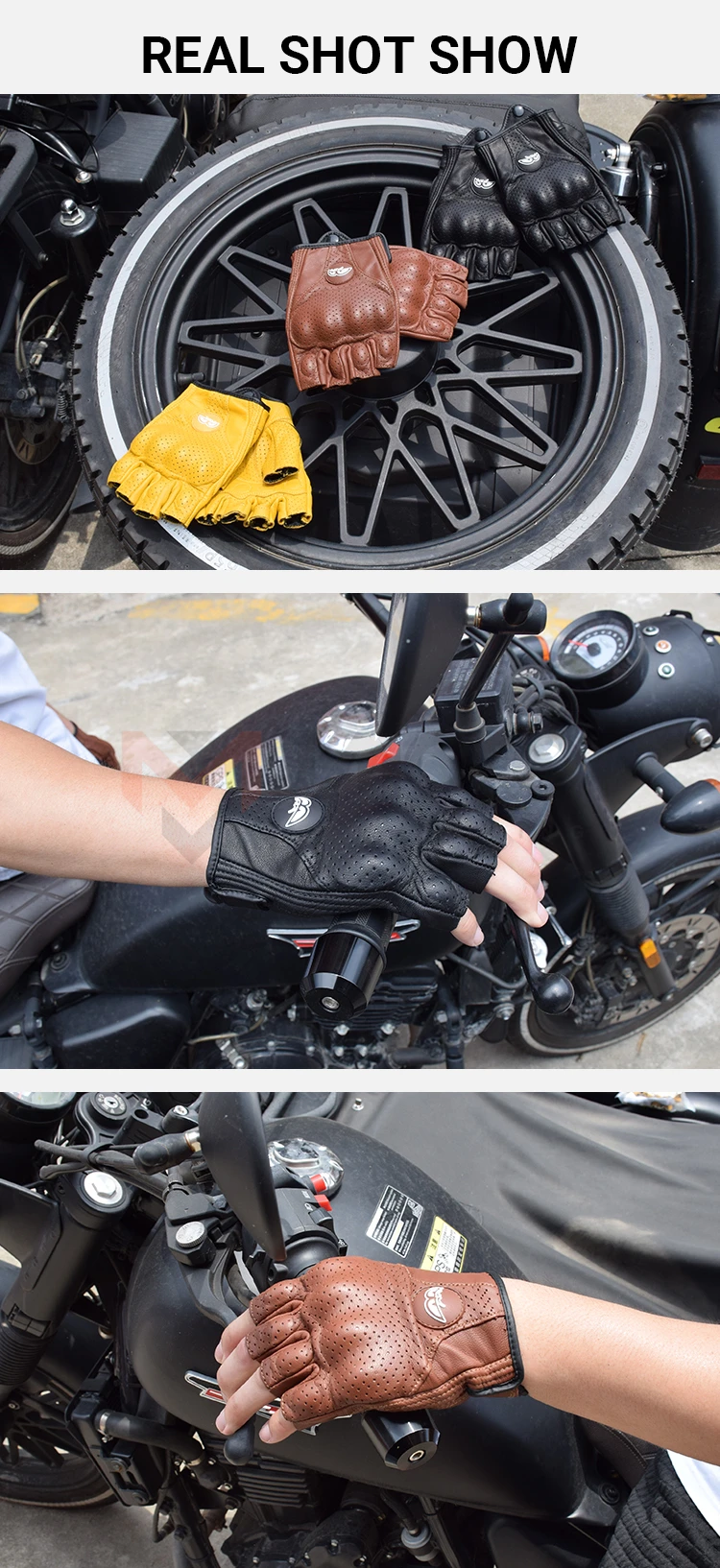 Перчатки мотоциклетные из козьей кожи коричневые винтажные летние 100% |