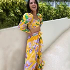 Новинка 2021, комплекты бикини с длинным рукавом, Пляжная накидка, купальник с цветочным принтом, женский купальник, пляжная одежда, купальный костюм