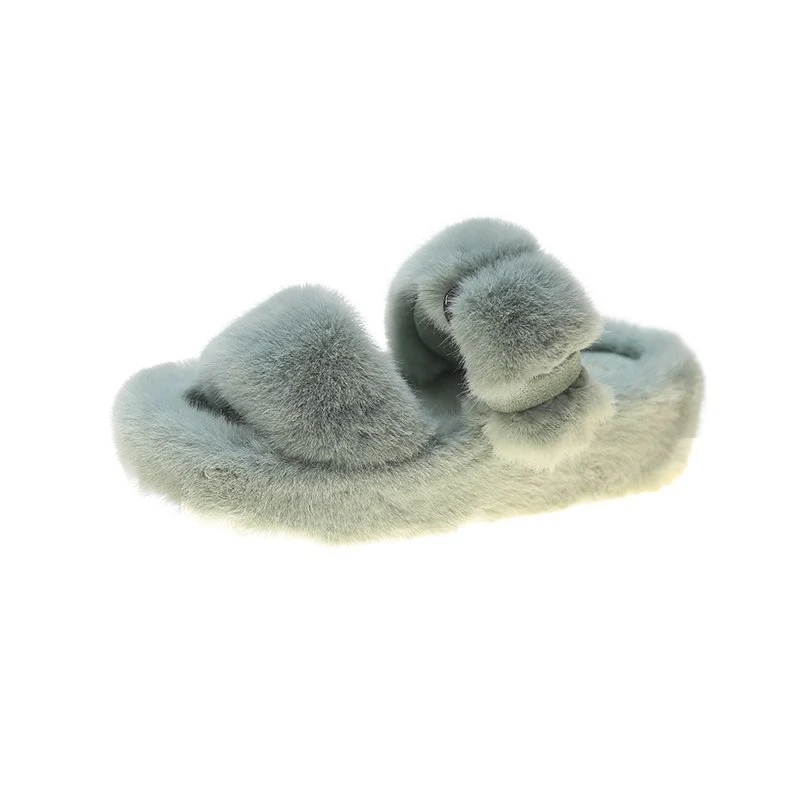 

2021 New Women's Cotton Slippers Outdoor Warm Fluffy Slippers Flat Soft Furry Shoes Women Cozy Indoor Slides Ladies Slippers