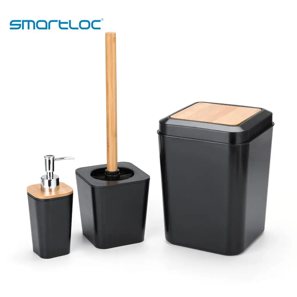 Black set-3 Набор из 6 пластиковых аксессуаров smartloc для ванной комнаты Набор держатель для зубной пасты и для зубной щетки Диспенсер Чехол мыльница для душа для хранения черный - Цвет: Black set-3