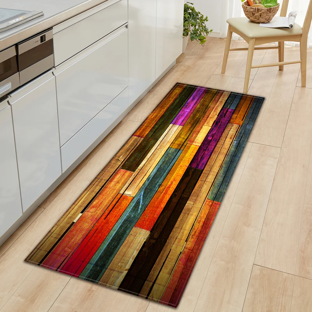 

Nordic Kitchen Mat Bedroom Entrance Doormat Home Hallway Floor Decoration Living Room Carpet Wood grain Bathroom Anti-Slip Rug
