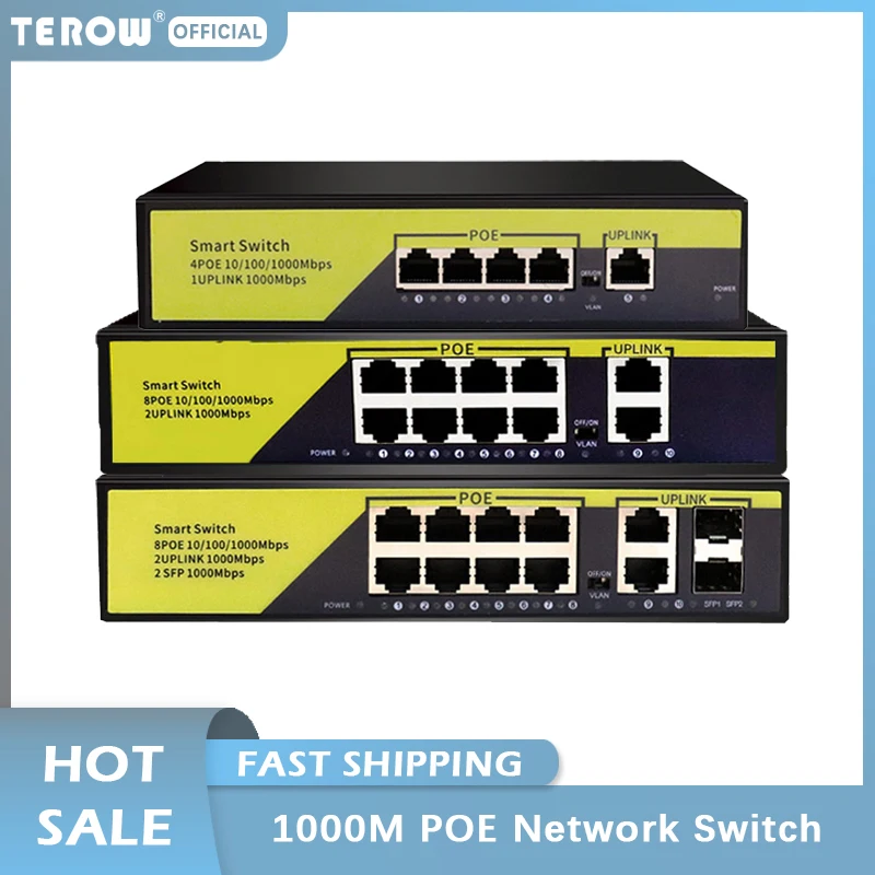TEROW сетевой коммутатор с 6/10/12 портами 1000 Мбит/с 52 в 120 Вт 4/8 портов Ethernet-коммутатор