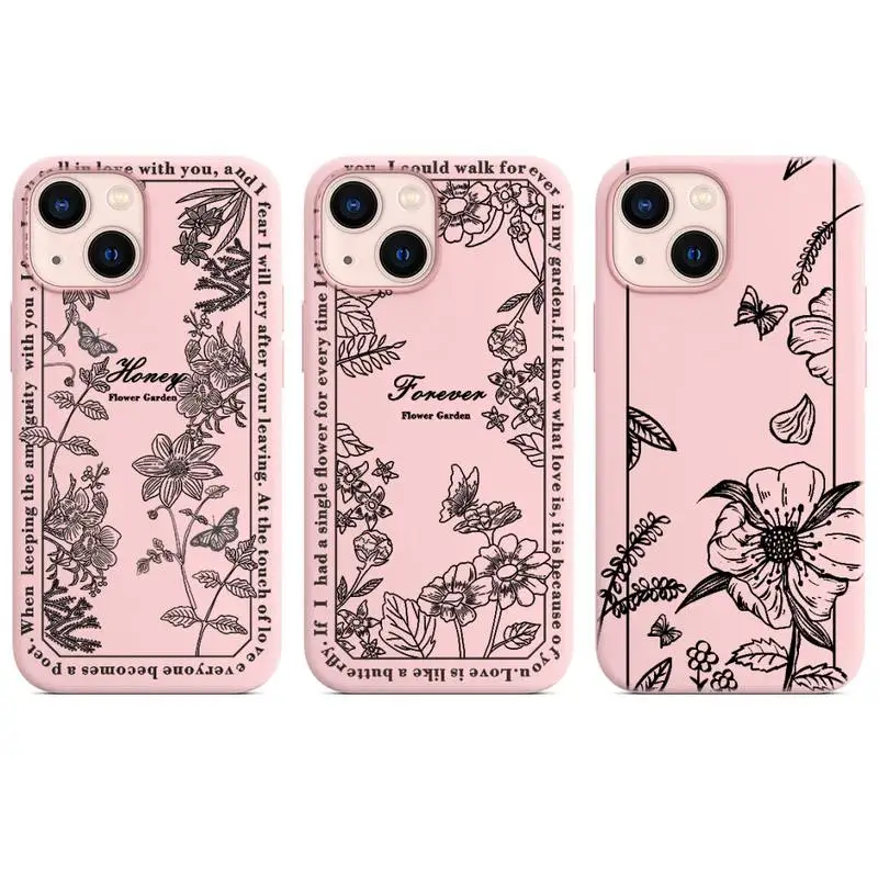 

Flower Plant Floral Simple Line Phone Case Pink Color For iPhone 13 12 11 X XR XS Pro Max Mini 6 7 8 Plus Cover Coque Funda