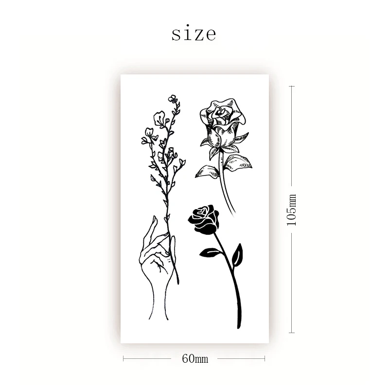 

Rose Plain Flowers Hand Temporary Tattoo Stickers Sexy Black Fake Tattoos Waterproof Tatoos Back Arm Small Size for Women Girl
