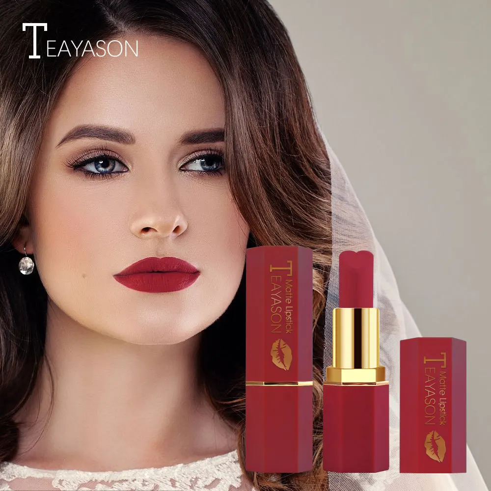 Матовая стойкая антипригарная помада TEAYASON розового цвета в форме сердца