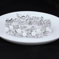 mecresh simulated pearl bridal bracelets for women silver color crystal friendship bracelets bangles wedding jewelry sl089