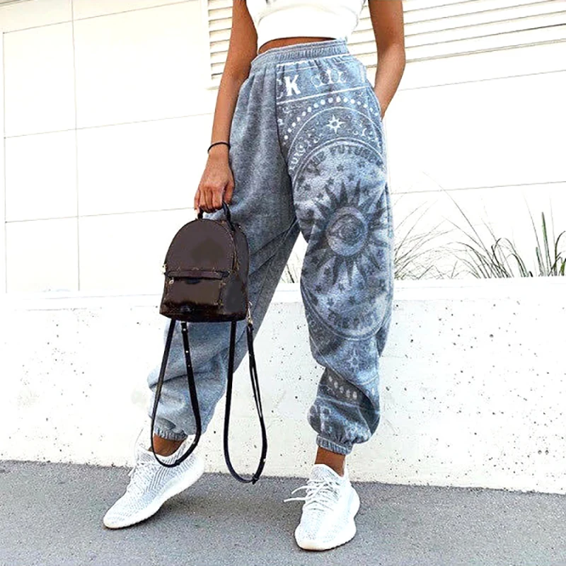 Брюки спортивные женские с принтом черепа эластичной талией и карманами |