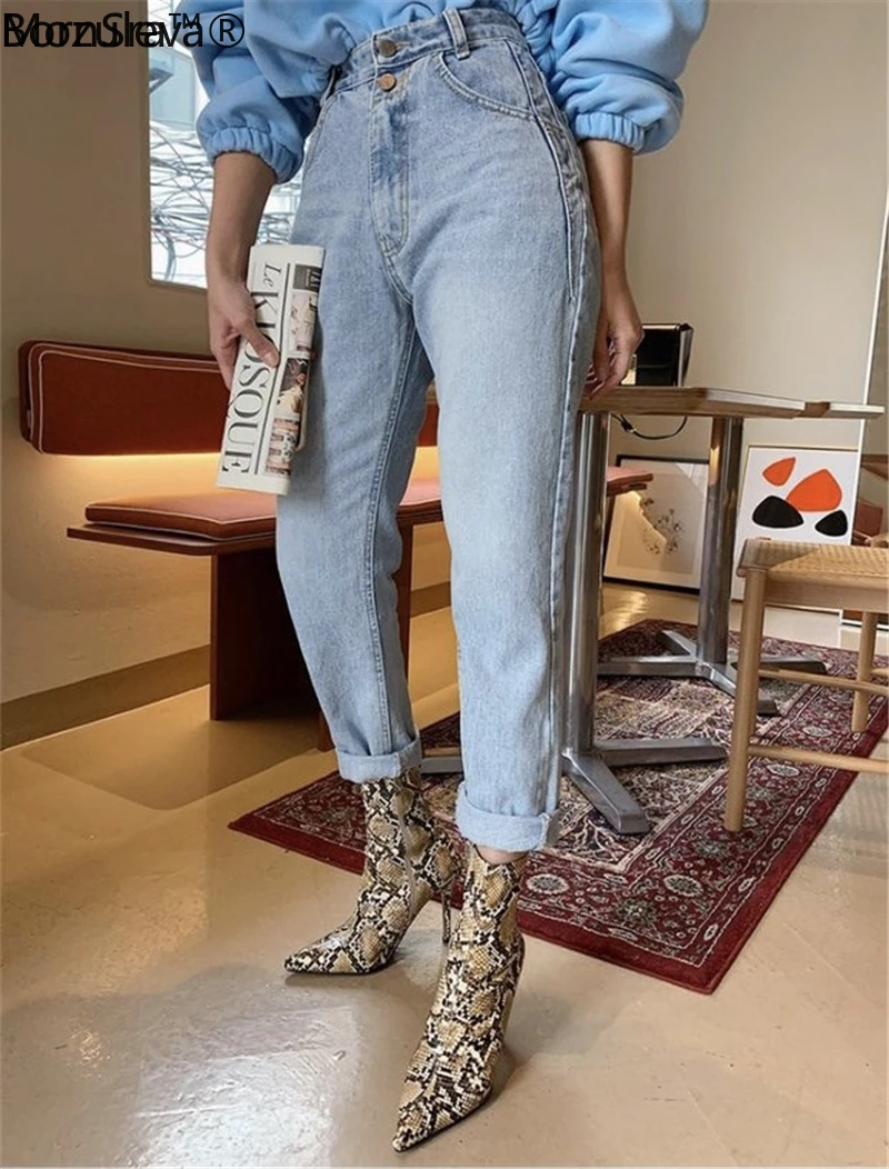 Брюки BornSra женские джинсовые с двойными пуговицами винтажные штаны из денима