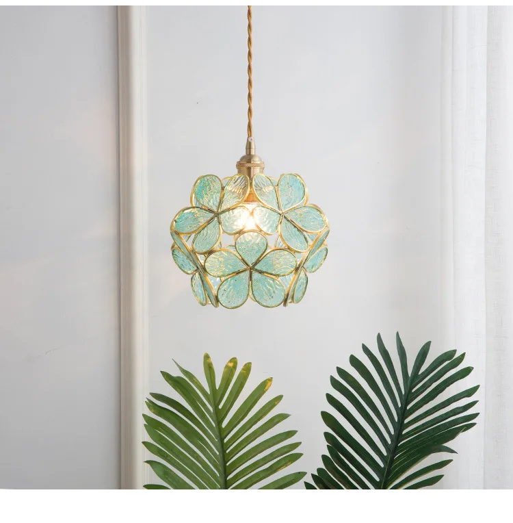 

Northern Europe Warm Bedside ChandelierJapanese Glass Porch Balcony Girl Heart Children's Room Copper Chandelier