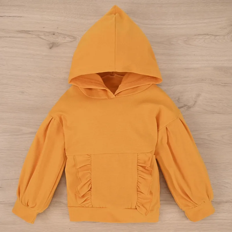 Весна-Осень 2020 повседневный однотонный топ с капюшоном для маленьких девочек