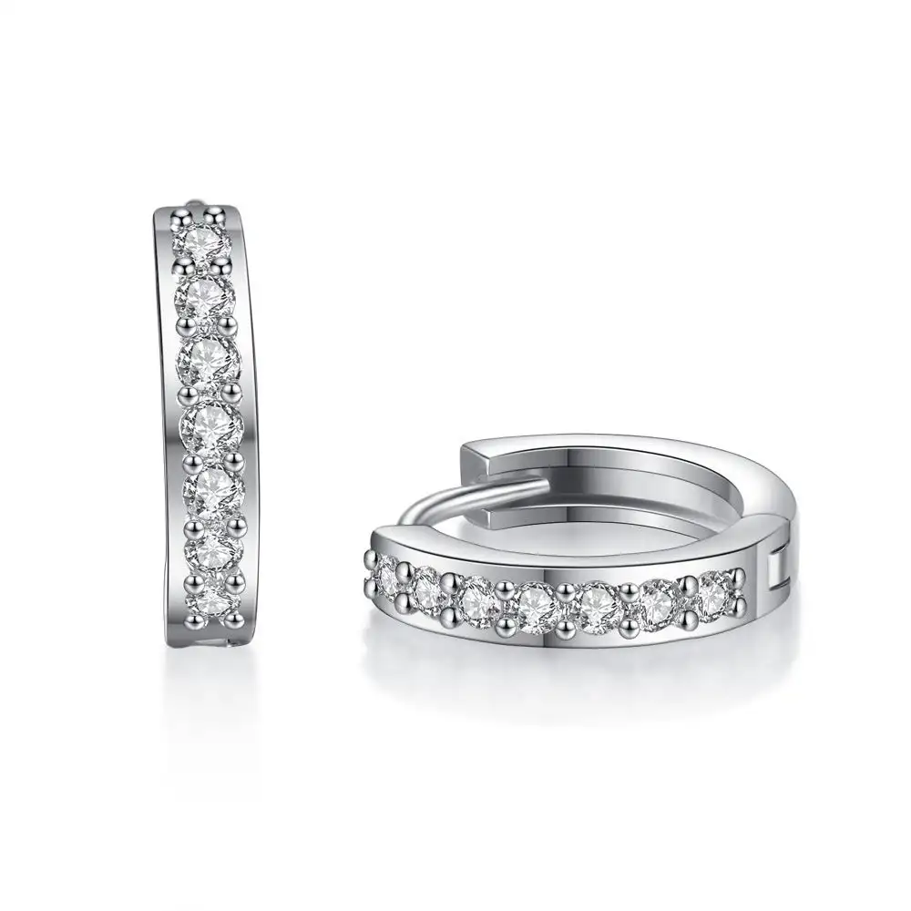 Подлинная 14K белое золото стерлингового серебра 1 2 ct круглые CZ Huggie серьги |