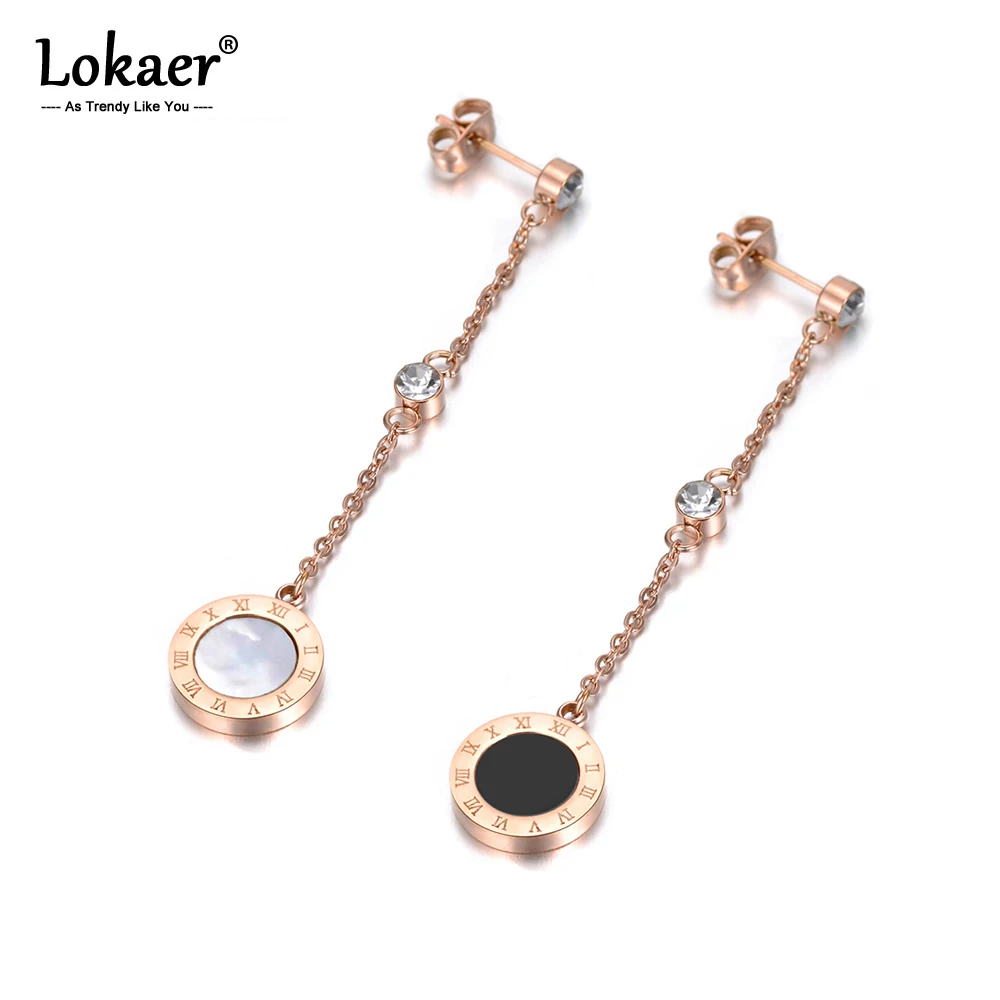 Lokaer двухсторонние черные и белые длинные серьги с кристаллами в виде раковины