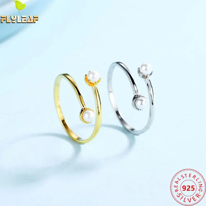 

100% 925 Sterling Silver Rings For Women Pearl Gold High Quality Fashion Fine Jewelry Femme Open Ring Party Simple Adjustable