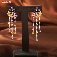 colorful flower tassel drop earrings elegant temperament long zircon crystal luxury jewelry hanging earrings for earring