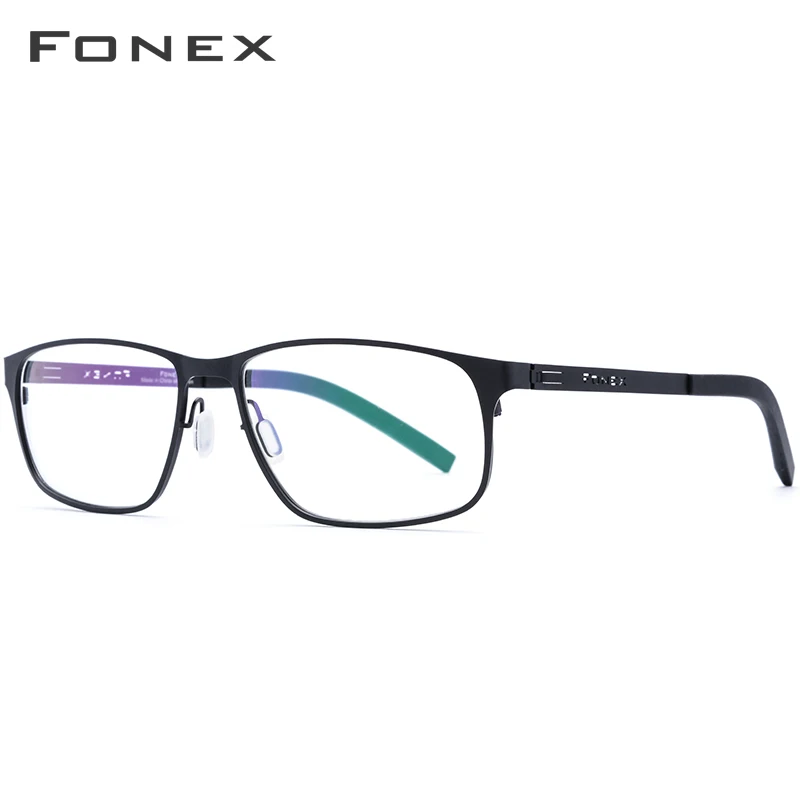 Оптические очки по рецепту из FONEX сплава, сверхлегкие квадратные очки для близорукости, оправа для мужчин, новинка, очки без винтов с полным ободом, 983 - Цвет оправы: Черный