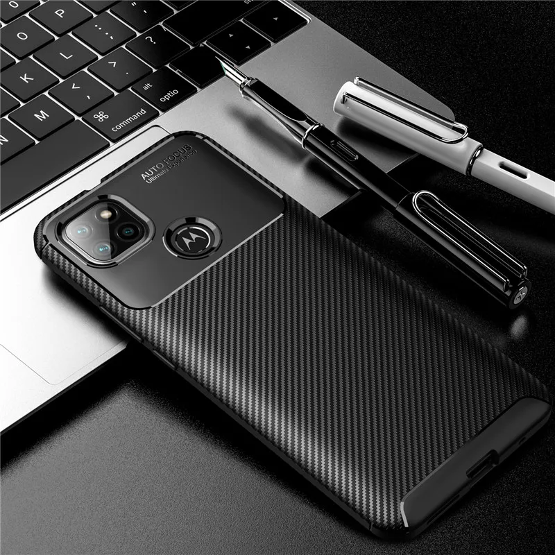 

Carbon Fiber Case For Motorola G9 Power Soft Bumper Protective Phone Cover For Moto G9 Play G8 Plus E7 2020 Shockproof Cases