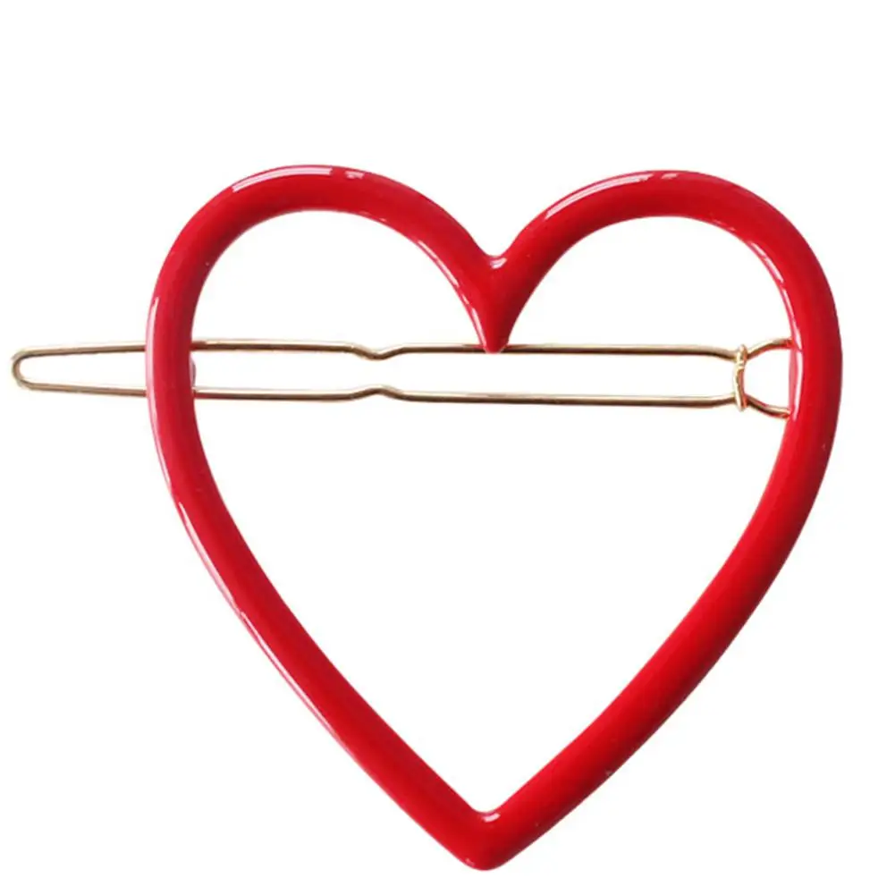 

Women Girls Fashion Metal Heart Hairpins red solid color BB Barrette headwear Gift
